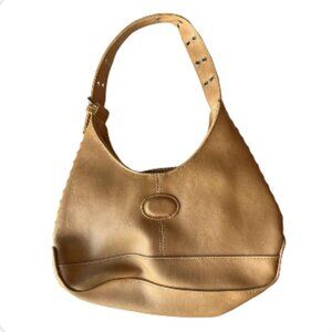 Vintage Tan Leather Hobo Shoulder Bag Grommet Whipstitch Detail (1075-4)